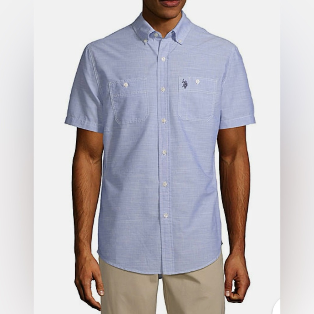 U.S. Polo Assn. Men's Blue Solid Short Sleeve Button Up Shirt 4XLT NWT Big&Tall
